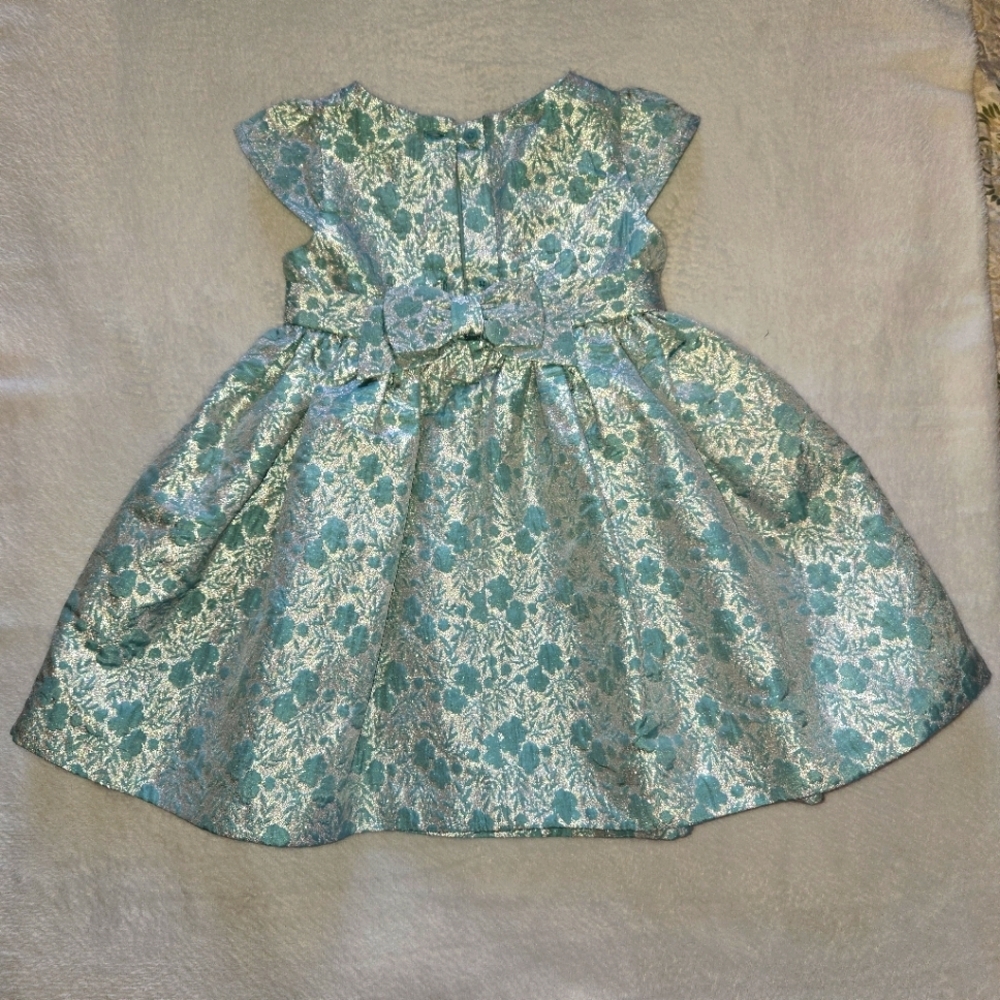 Gymboree Teal N Silver 18-24M Brocade Flowers Beautiful PARTY DRESS - Picture 3 of 12